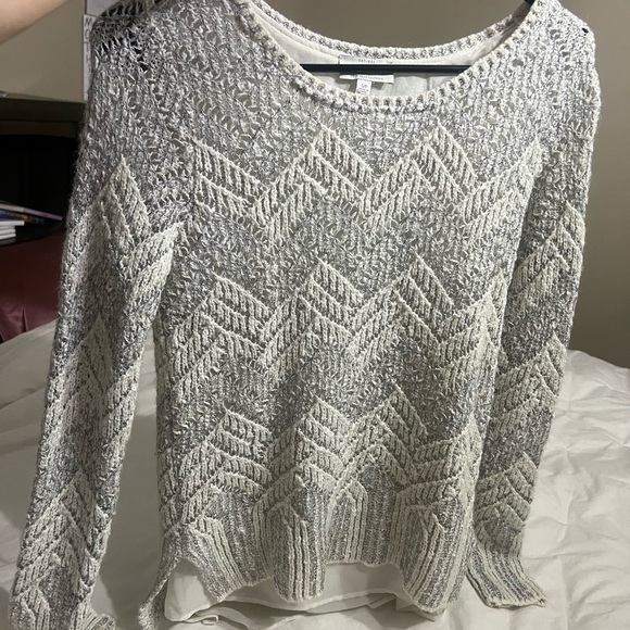 Metallic Thread Silver and White Chevron Sweater from Lucky Brand - Picture 3 of 11